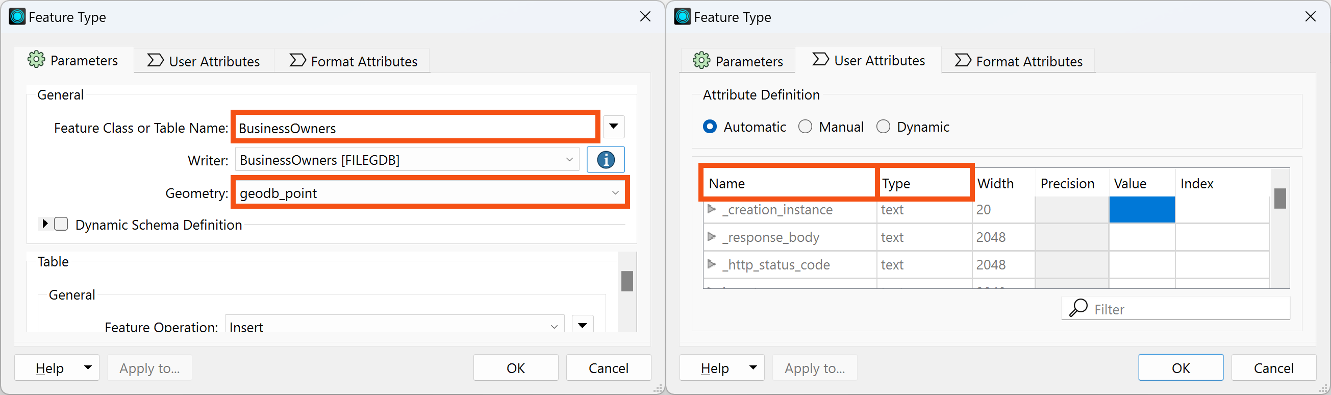 Viewing writer feature type schema